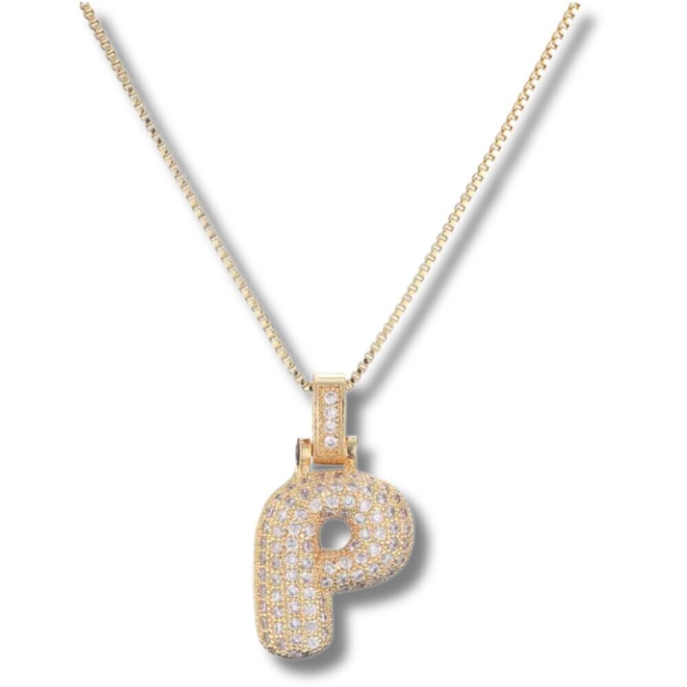 Bubble Letter Pendant "P" Initial w/Chain Necklace